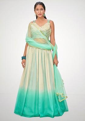 Blue Embellished Poly Blend Lehenga Set