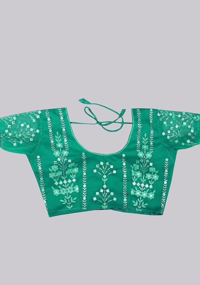 Sea Green Embroidered Poly Blend Lehenga Set