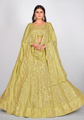 Yellow Embroidered Poly Blend Lehenga Set