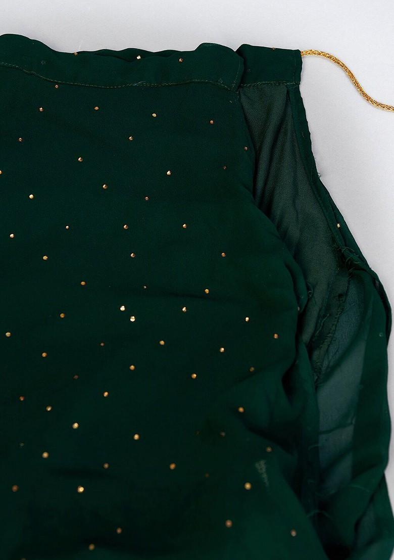 Green Sequin Embroidered Poly Blend Lehenga Set