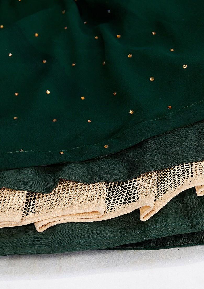 Green Sequin Embroidered Poly Blend Lehenga Set