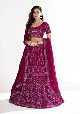 Maroon Sequin Embroidered Poly Blend Lehenga Set