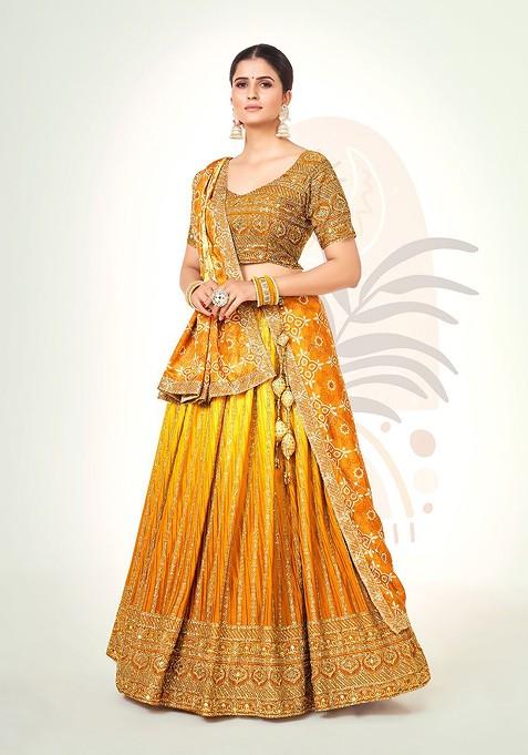 Premium Mustard Embroidered Trendy Lehenga Style Suit main image 1