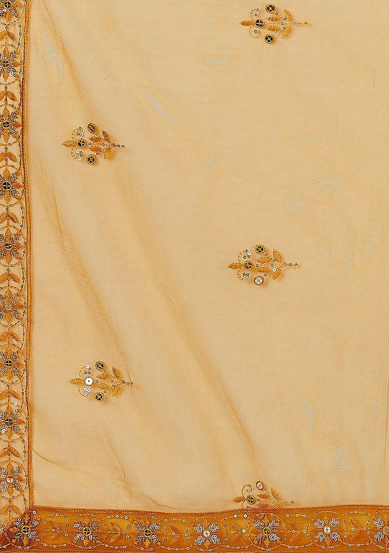 Orange Sequin Embroidered Poly Blend Lehenga Set