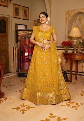 Mustard Sequin Embroidered Poly Blend Lehenga Set