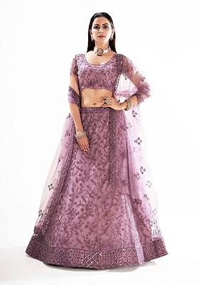 Purple Sequin Embroidered Poly Blend Lehenga Set