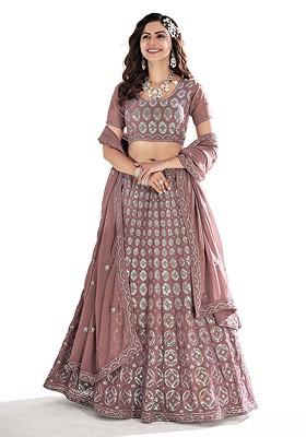 Mauve Sequin Embroidered Poly Blend Lehenga Set