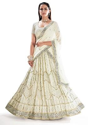 White Sequin Embroidered Poly Blend Lehenga Set