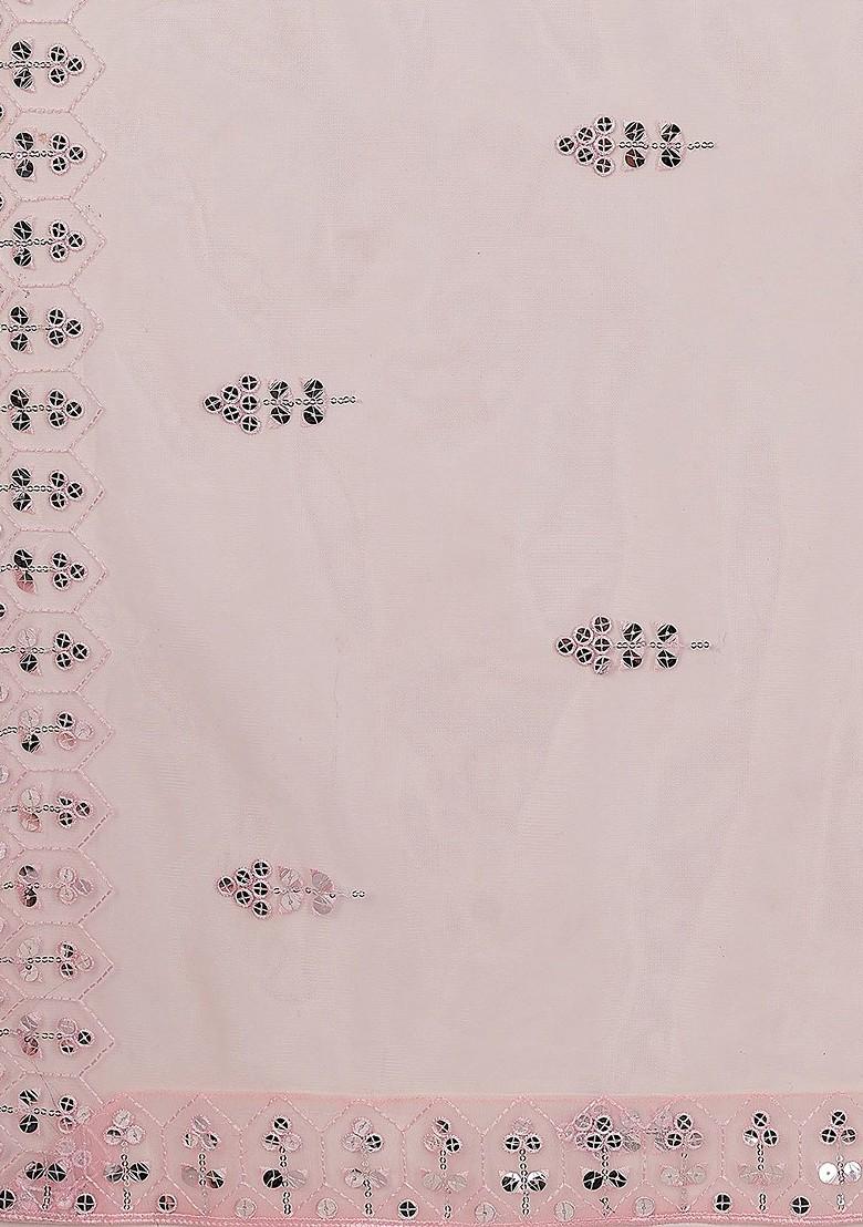 Peach Embroidered Poly Blend Lehenga Set