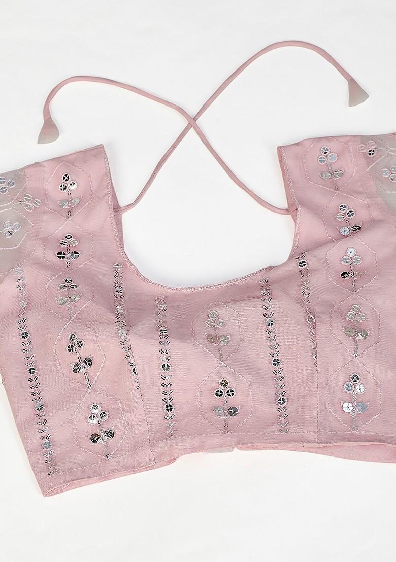 Peach Embroidered Poly Blend Lehenga Set