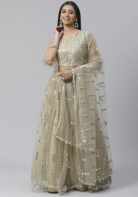 Sea Green Embellished Poly Blend Lehenga Set