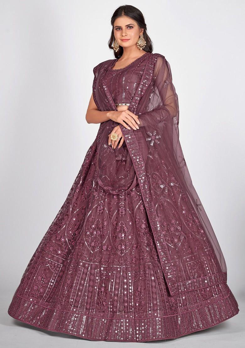 Burgundy Embroidered Poly Blend Lehenga Set
