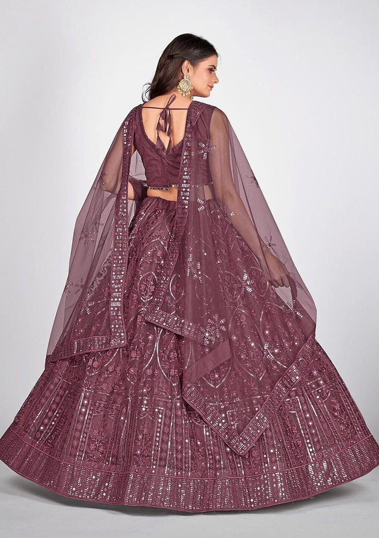 Burgundy Embroidered Poly Blend Lehenga Set