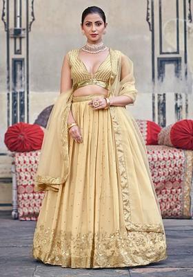 Golden Sequin Embroidered Poly Blend Lehenga Set
