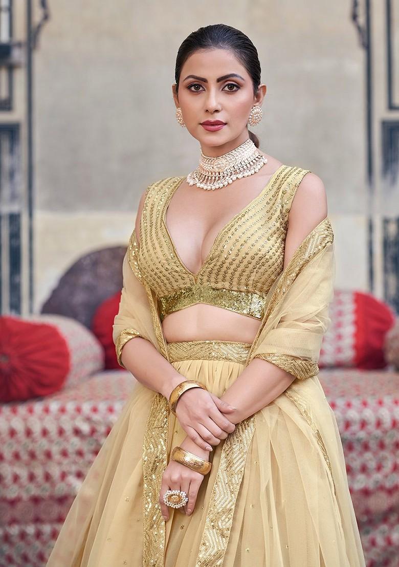 Golden Sequin Embroidered Poly Blend Lehenga Set