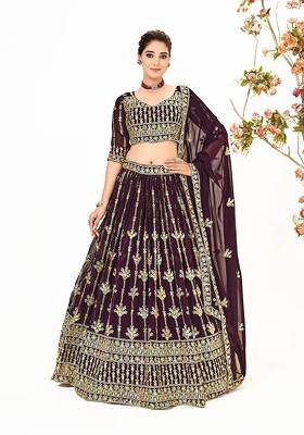 Purple Sequin Embroidered Poly Blend Lehenga Set