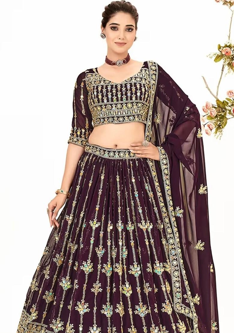 Purple Sequin Embroidered Poly Blend Lehenga Set