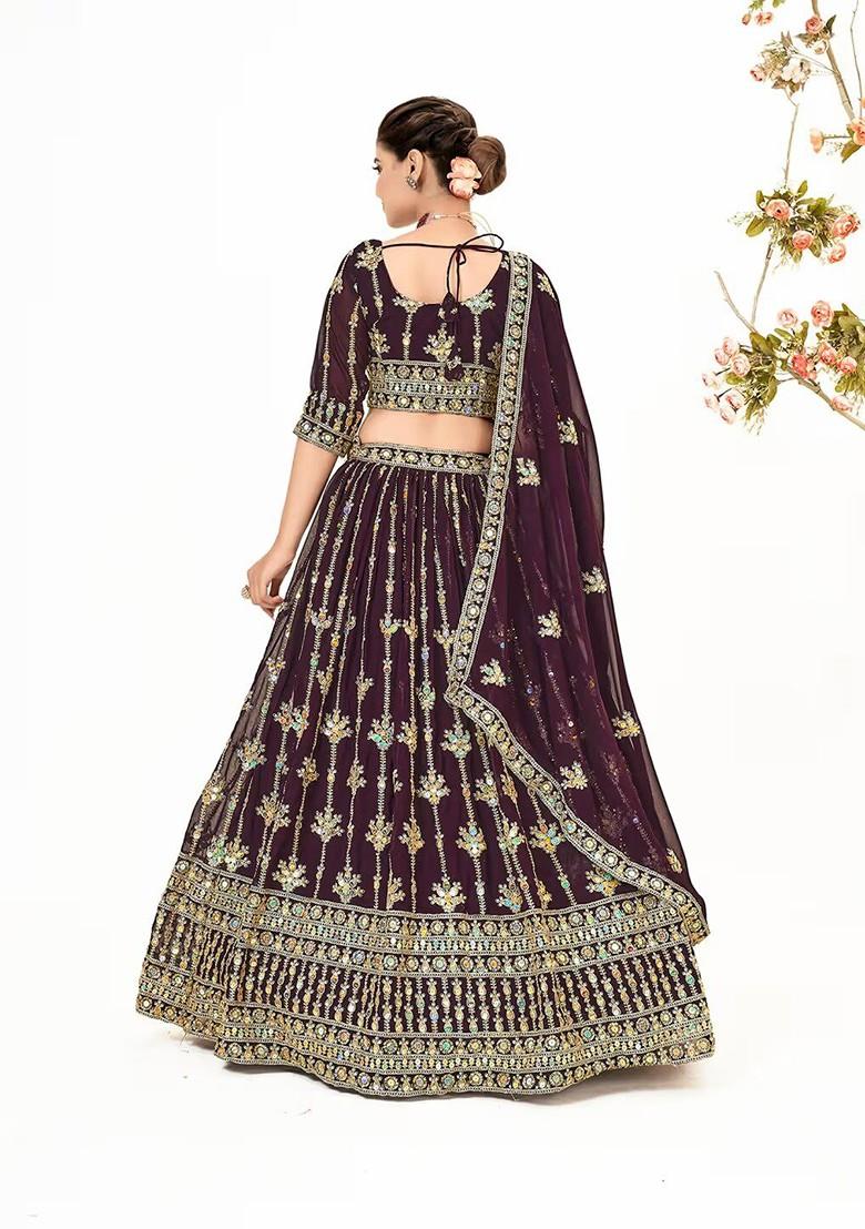 Purple Sequin Embroidered Poly Blend Lehenga Set