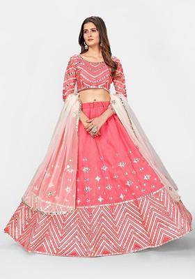 Pink Mirror Embellished Poly Blend Lehenga Set
