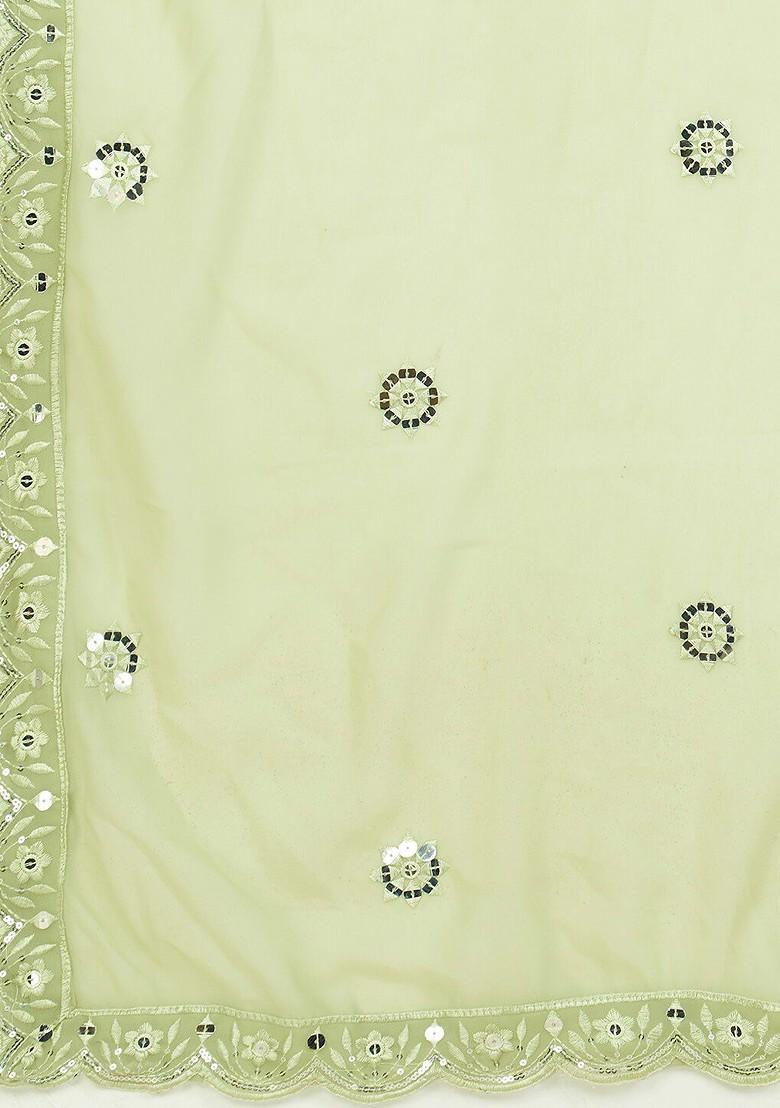 Green Sequin Embroidered Poly Blend Lehenga Set