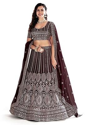 Purple Sequin Embroidered Poly Blend Lehenga Set