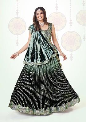 Black Sequin Embroidered Poly Blend Lehenga Set