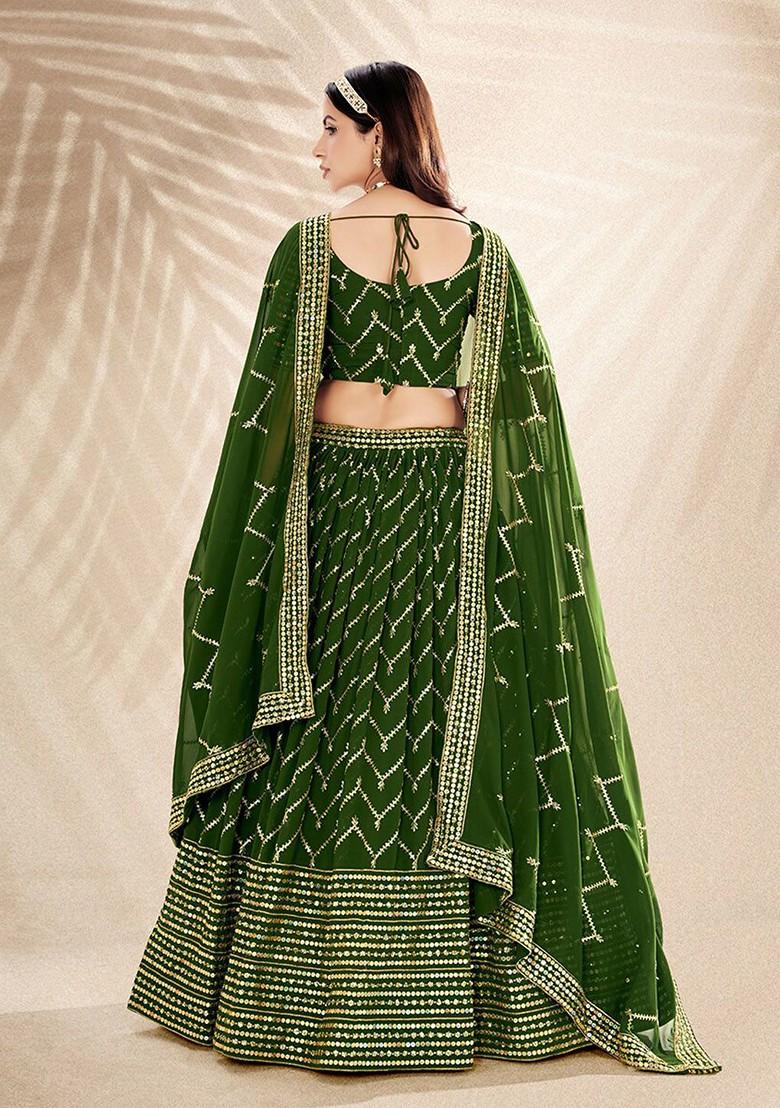 Green Sequin Embroidered Poly Blend Lehenga Set