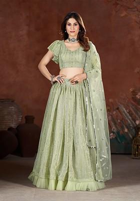 Sea Green Sequin Embroidered Poly Blend Lehenga Set