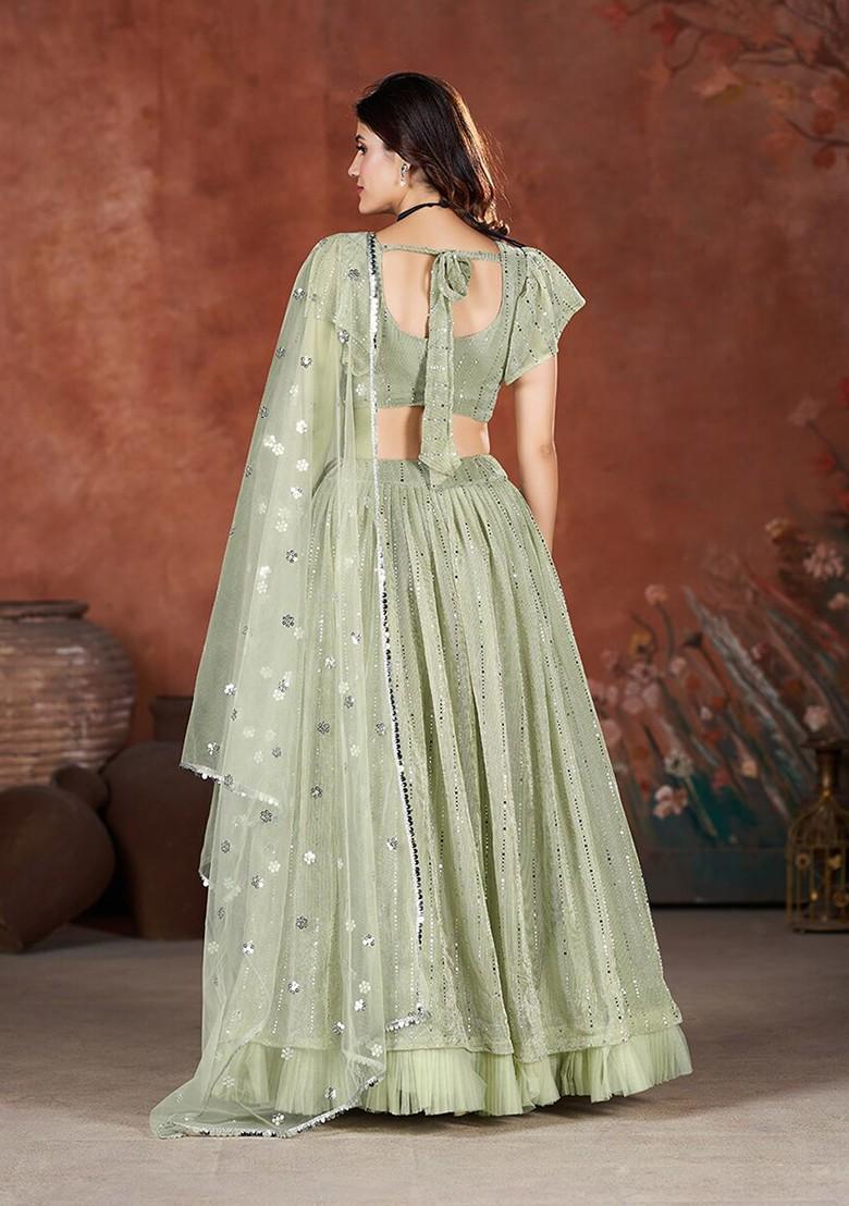 Sea Green Sequin Embroidered Poly Blend Lehenga Set