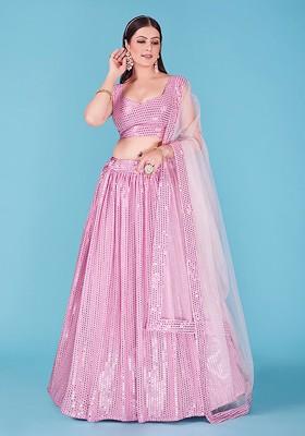 Purple Sequin Embroidered Poly Blend Lehenga Set