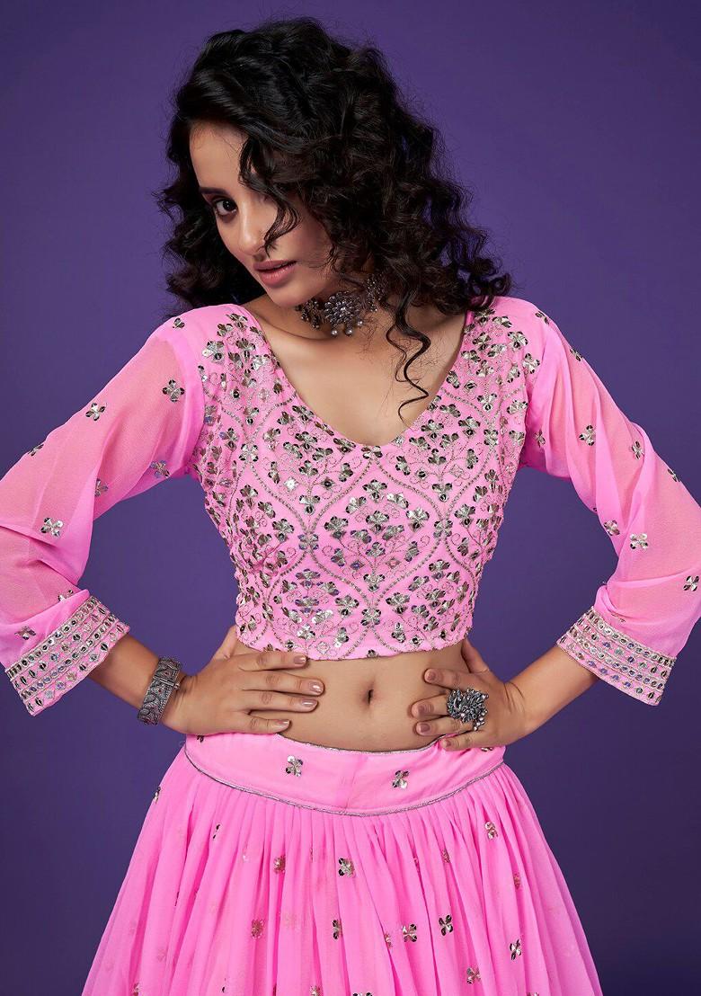 Pink Sequin Embroidered Poly Blend Lehenga Set