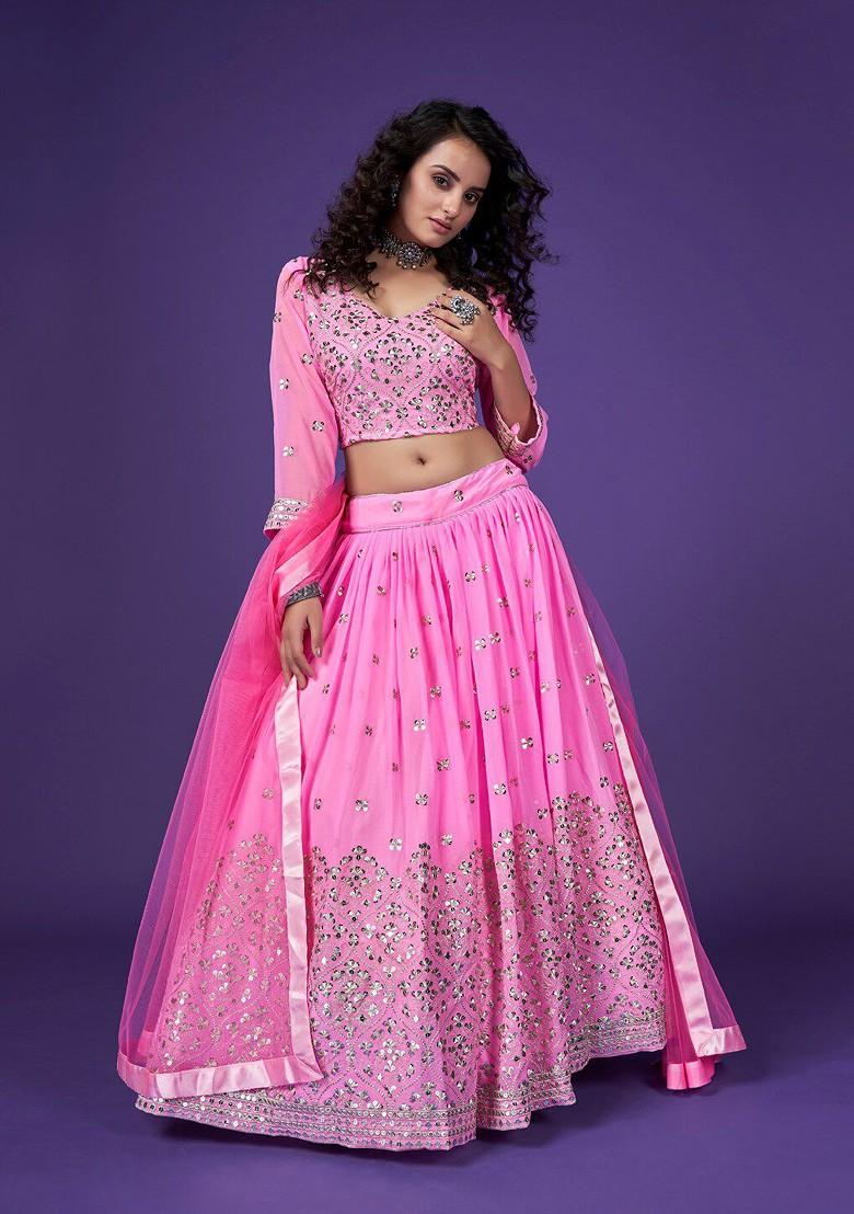 Pink Sequin Embroidered Poly Blend Lehenga Set