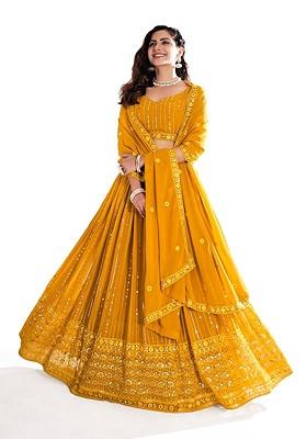 Mustard Sequin Embroidered Poly Blend Lehenga Set