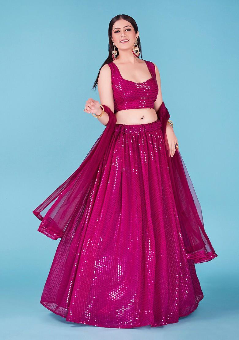 Burgundy Sequin Embroidered Poly Blend Lehenga Set