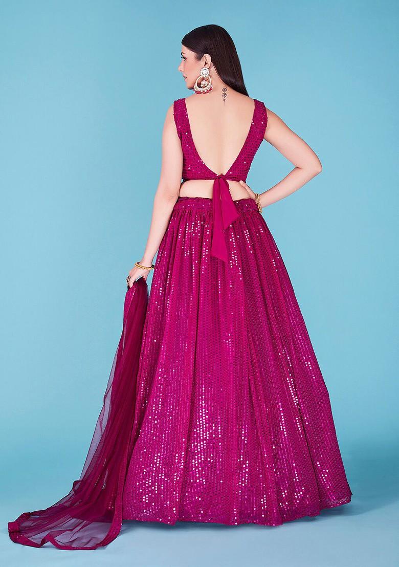 Burgundy Sequin Embroidered Poly Blend Lehenga Set