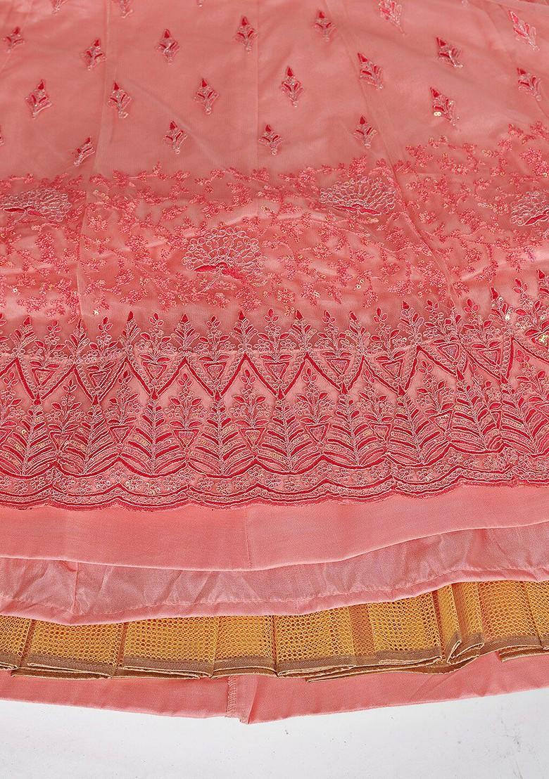 Pink Embroidered Poly Blend Lehenga Set