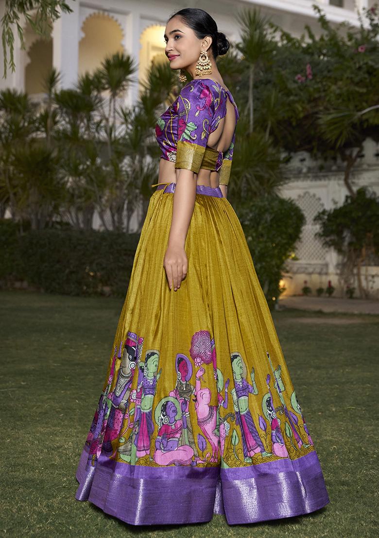 Mustard Zari Embroidered Jacquard Silk Lehenga Set