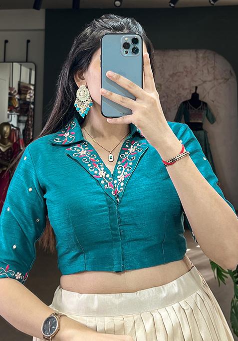 Off White Floral Print Tussar Silk Lehenga Set