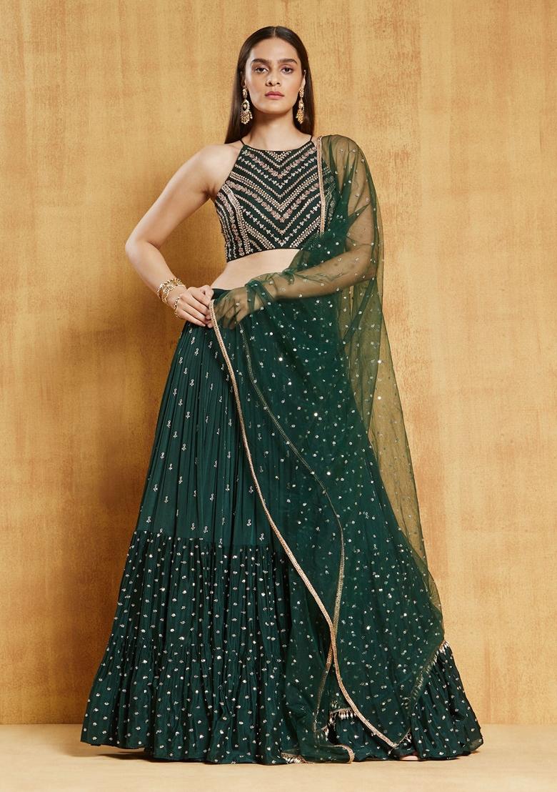 Green Lehenga style Suit Faux Georgette