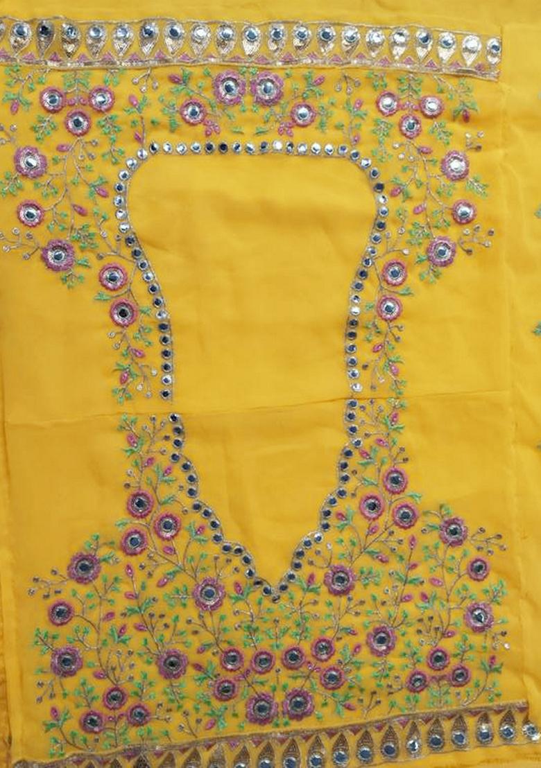 Yellow Embroidered Georgette Lehenga Set