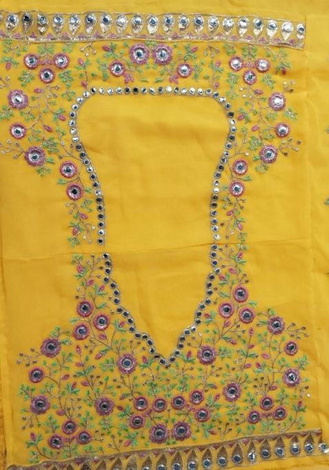 Yellow Embroidered Georgette Lehenga Set