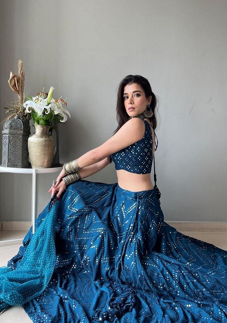 Wine Embroidered Georgette Lehenga Set