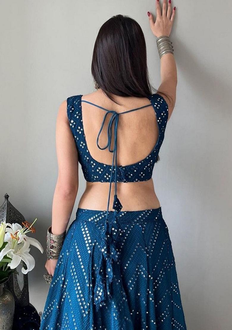 Wine Embroidered Georgette Lehenga Set