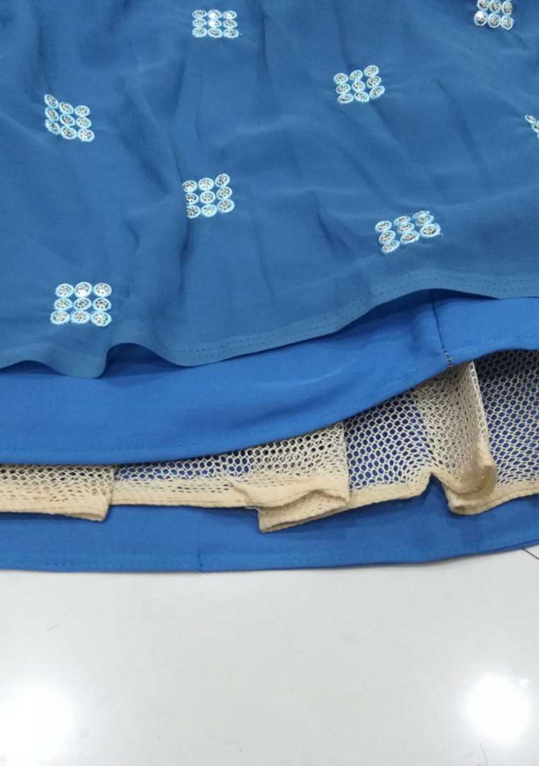 Blue Embroidered Georgette Lehenga Set for Diwali and Festive Wear - Indya