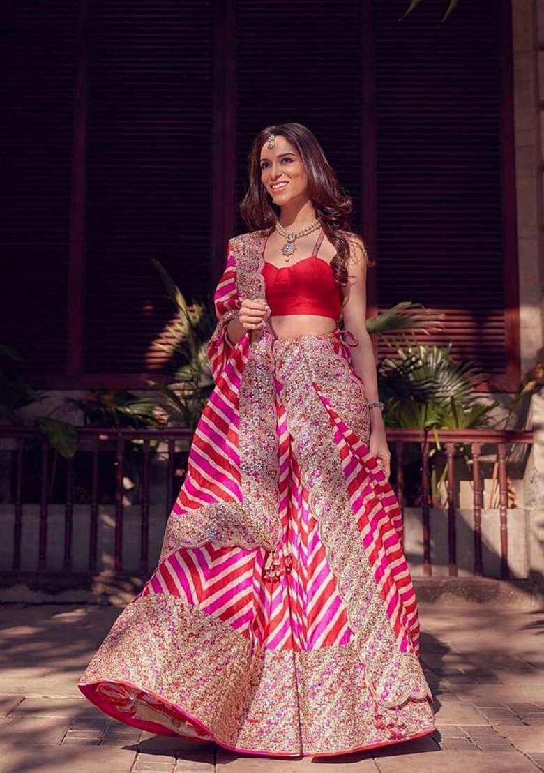 Red Embroidered Georgette Lehenga Set for Diwali and Festive Wear - Indya