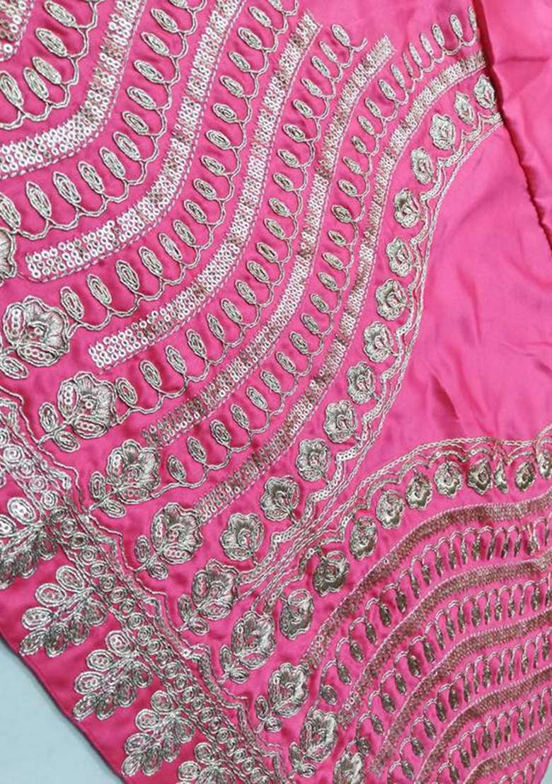 Pink Malai Blend Satin Silk Lehenga Set with Embroidered for Diwali | Wedding & Festive Wear - Indya