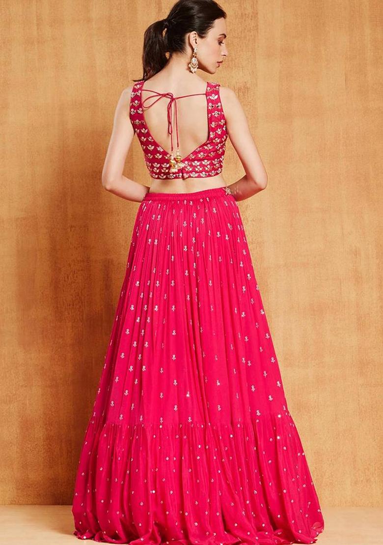 Rani Pink Embroidered Faux Georgette Lehenga Set