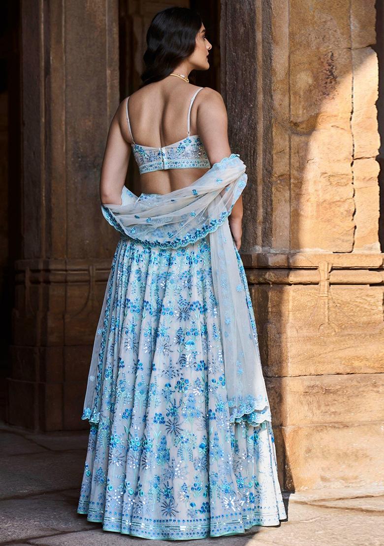 Multicolor Embroidered Faux Georgette Lehenga Set