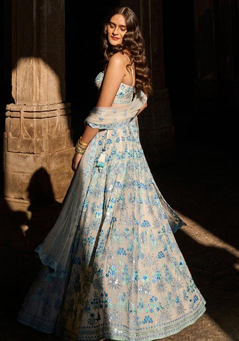 Multicolor Embroidered Faux Georgette Lehenga Set