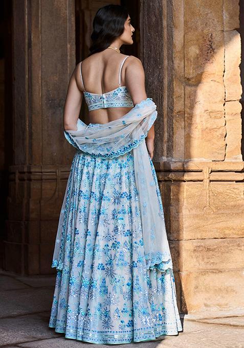 Multicolor Embroidered Faux Georgette Lehenga Set